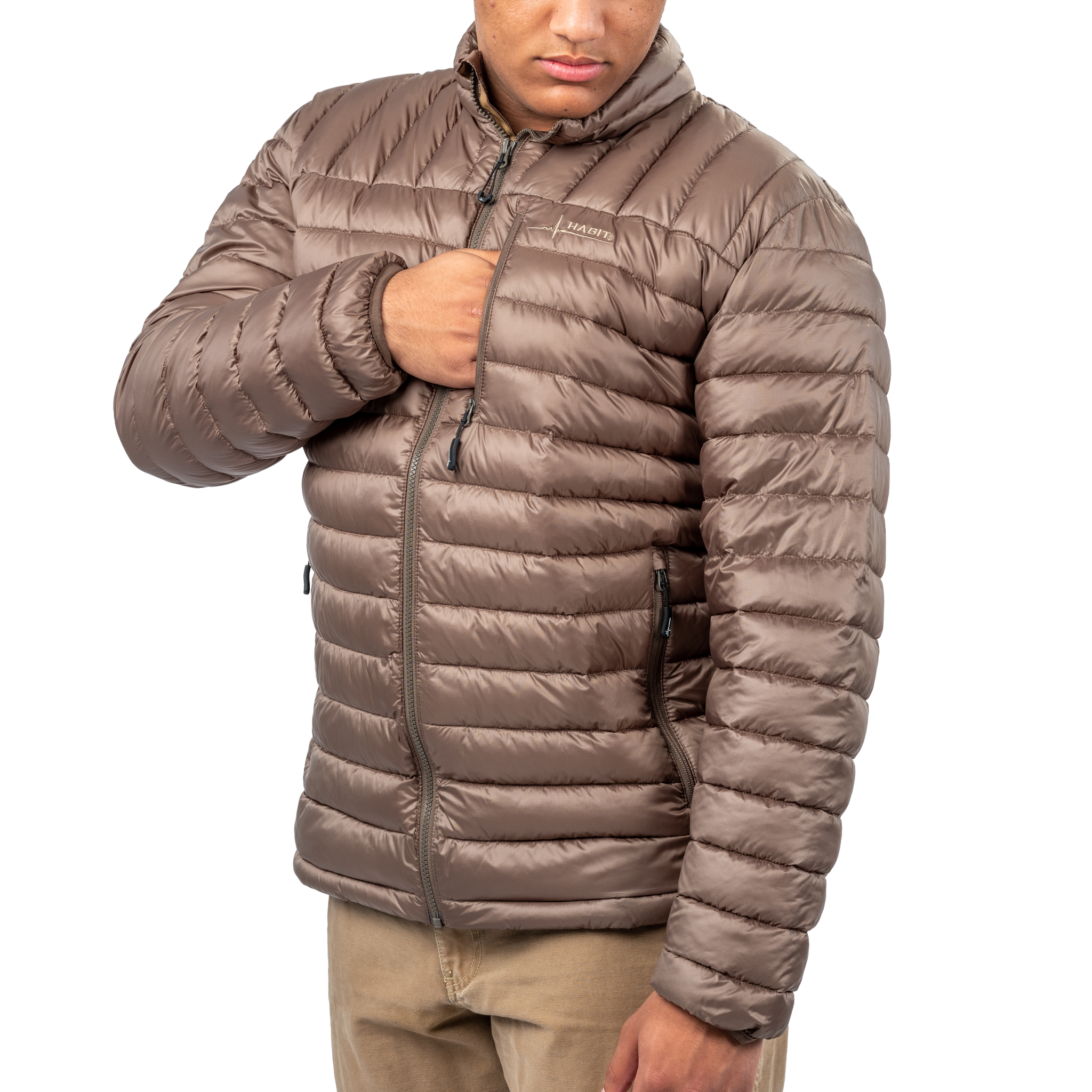Men's Recycled Synthetic Down Puffer Major Brown Chest pocket
