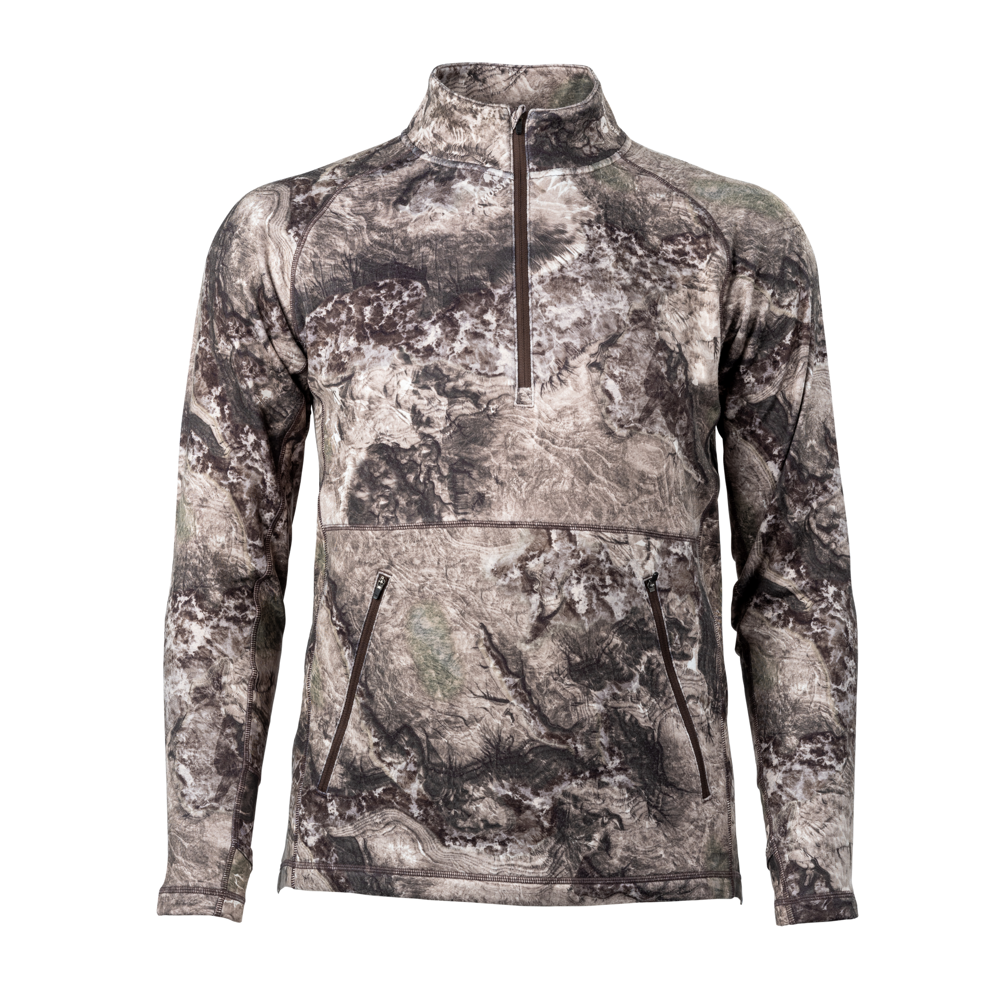 Men’s Shadow Series Zoned Performance ¼ Zip Mossy Oak Coyote front on form