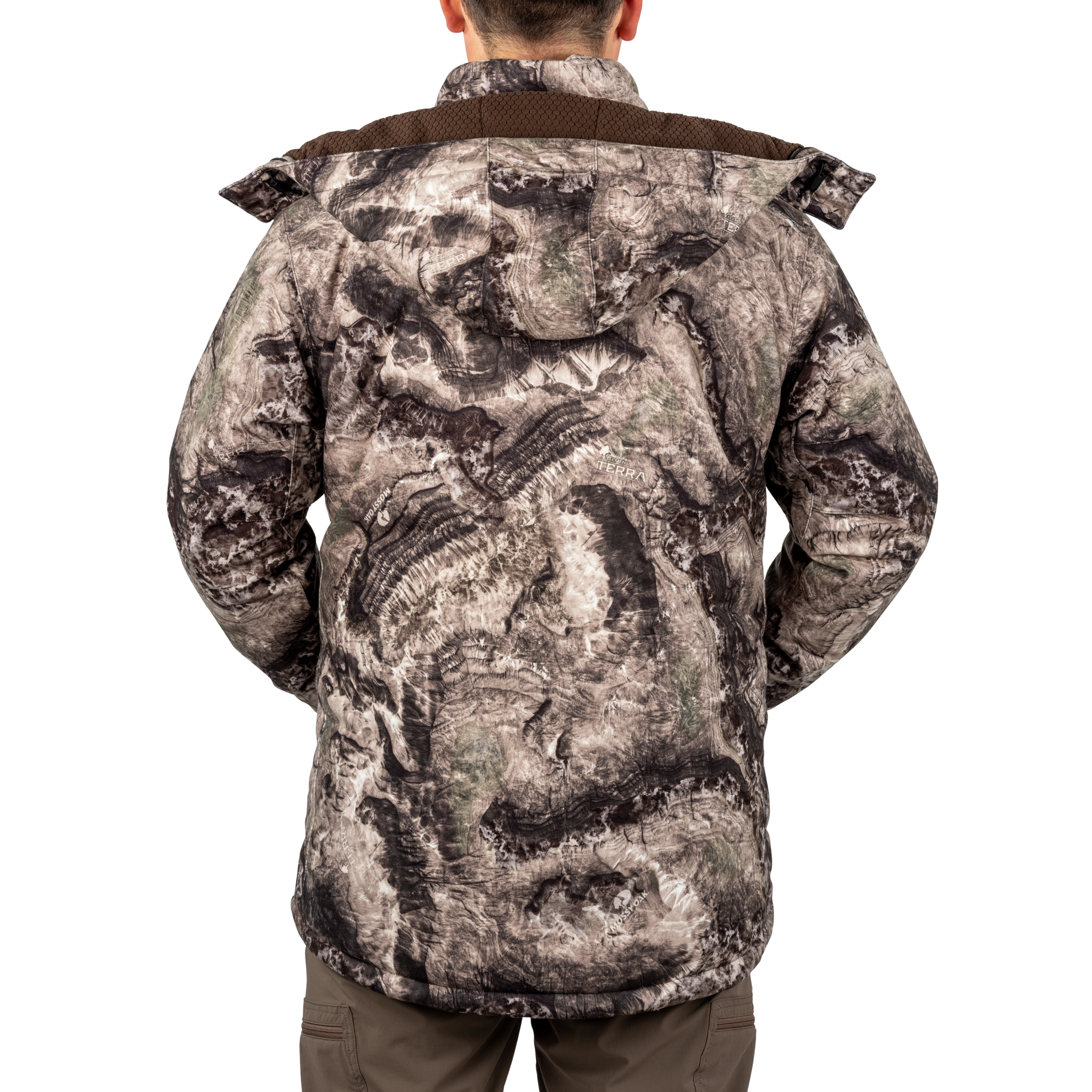 Men’s Shadow Series Waterproof Insulated Jacket Mossy Oak Coyote back on model