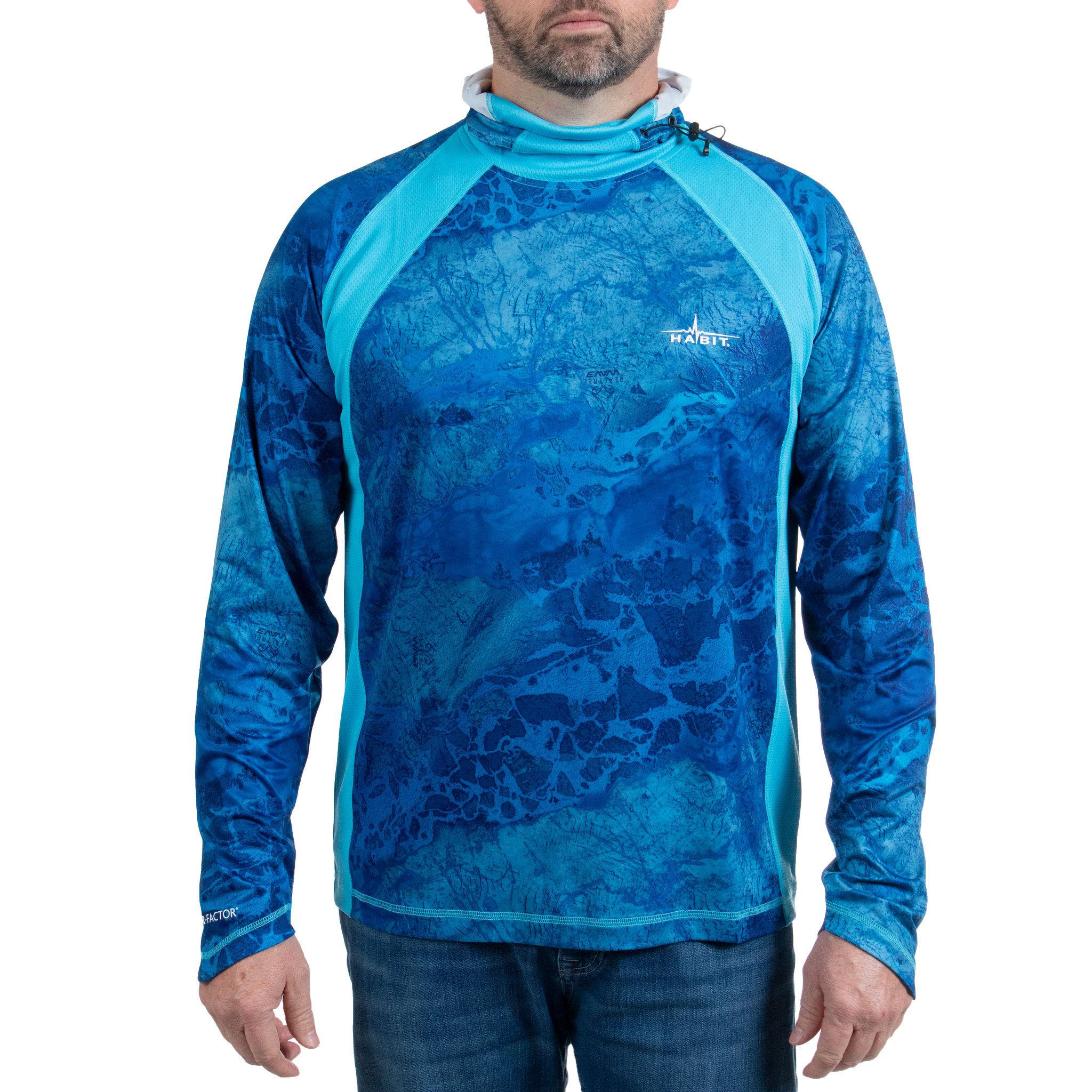 Men’s Coppermine Cove Hooded Performance Layer with Gaiter blue Aquarius front