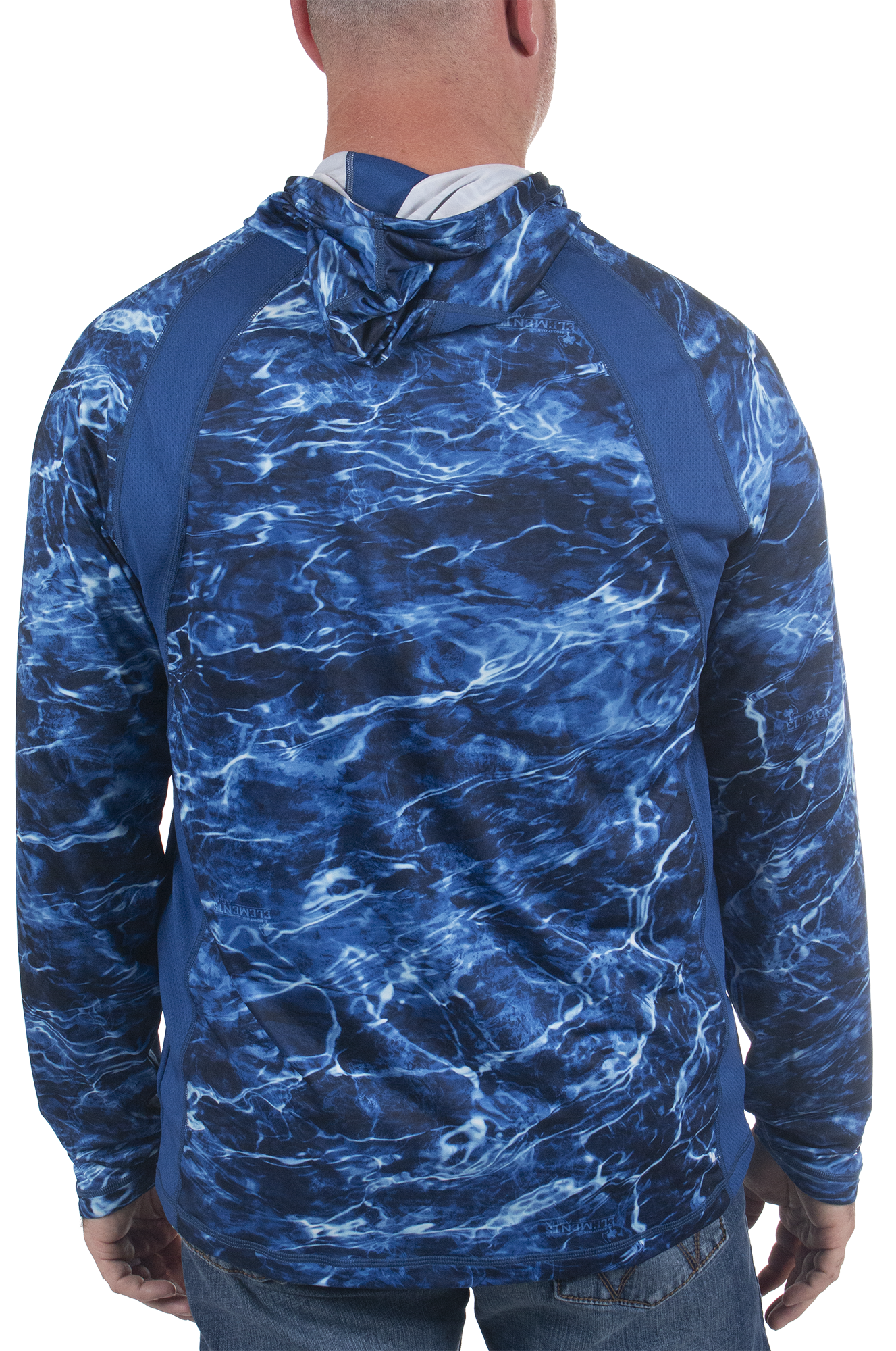 MLF Men's Camo Hooded Performance Layer with Gaiter Agua Blue Back