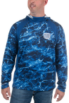 MLF Men's Camo Hooded Performance Layer with Gaiter Agua Blue Front