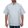 Men’s Skirr River Short Sleeve River Guide Fishing Shirt Dockside Granite Gray Front On model