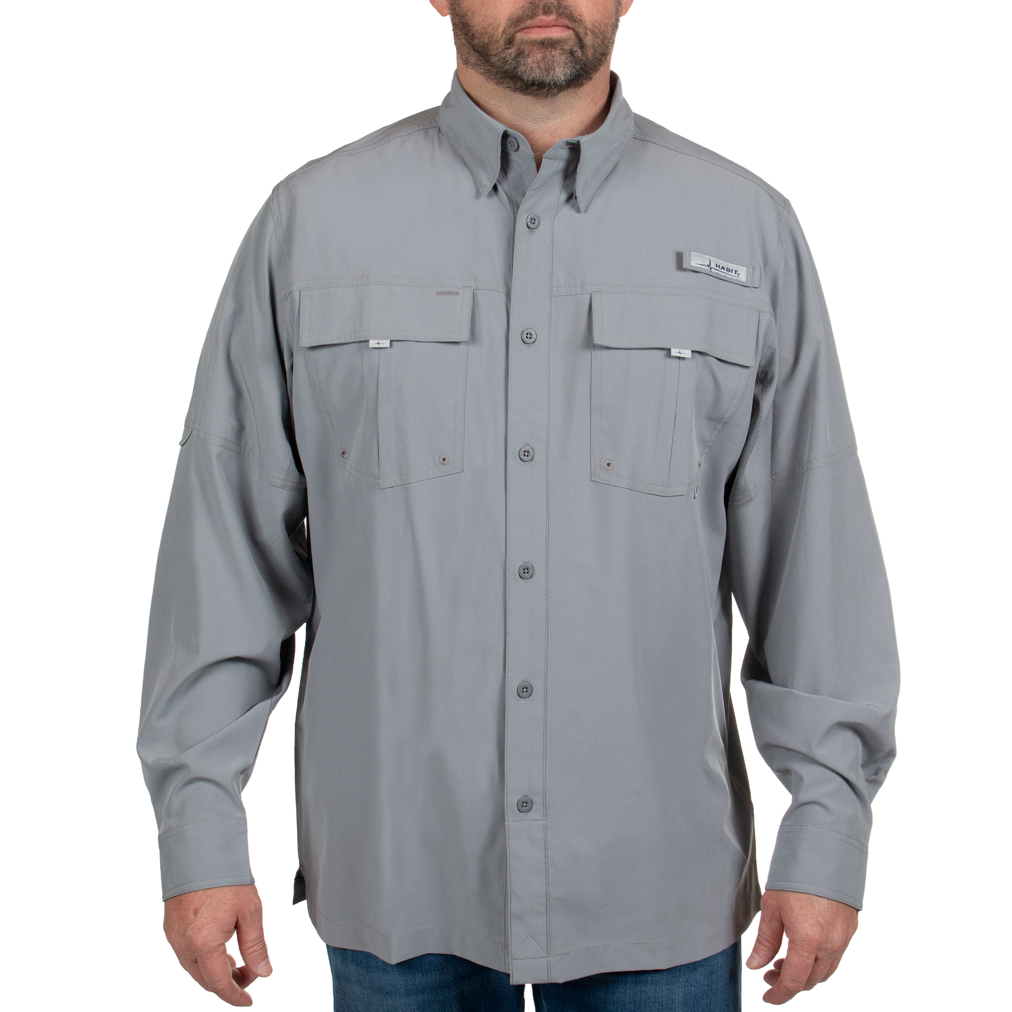 Men’s Forage River Long Sleeve River Guide Fishing Shirt Monument Front