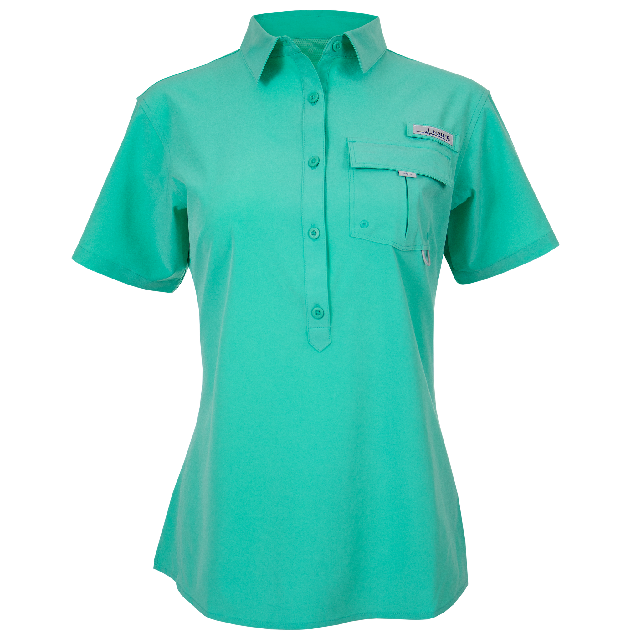 Habit Trapper Junction River Short Sleeve Shirt - Womens Calypso Coral Large TS10034-2B7-WL
