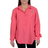 Women’s Trapper Junction Long Sleeve River Shirt Calypso Coral Front on model