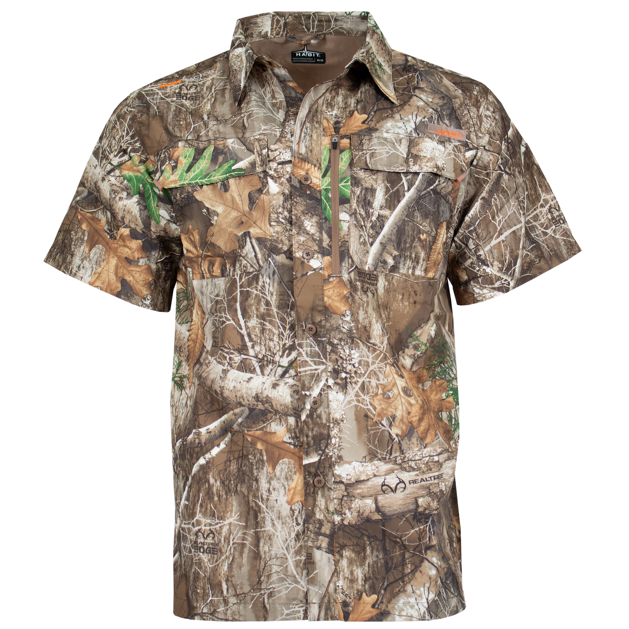 Men's Hatcher Pass Short Sleeve Camo Guide Shirt Realtree Edge Front on form