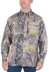 Men's Hatcher Pass Long Sleeve Camo Guide Shirt Mossy Oak Rio Front on model