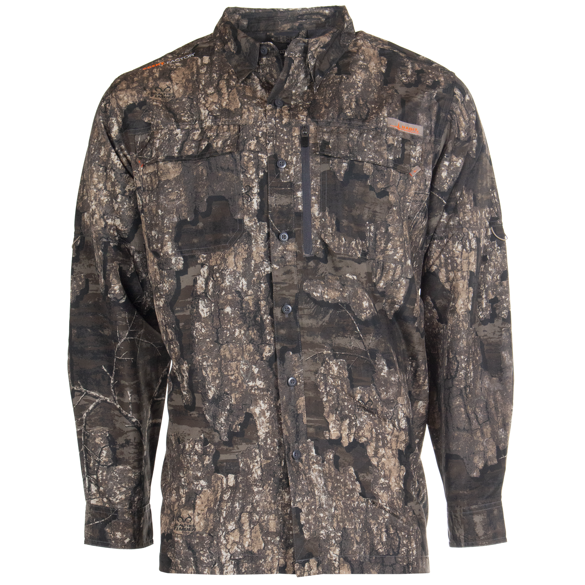 Men's Hatcher Pass Long Sleeve Camo Guide Shirt Realtree Timber Front on form