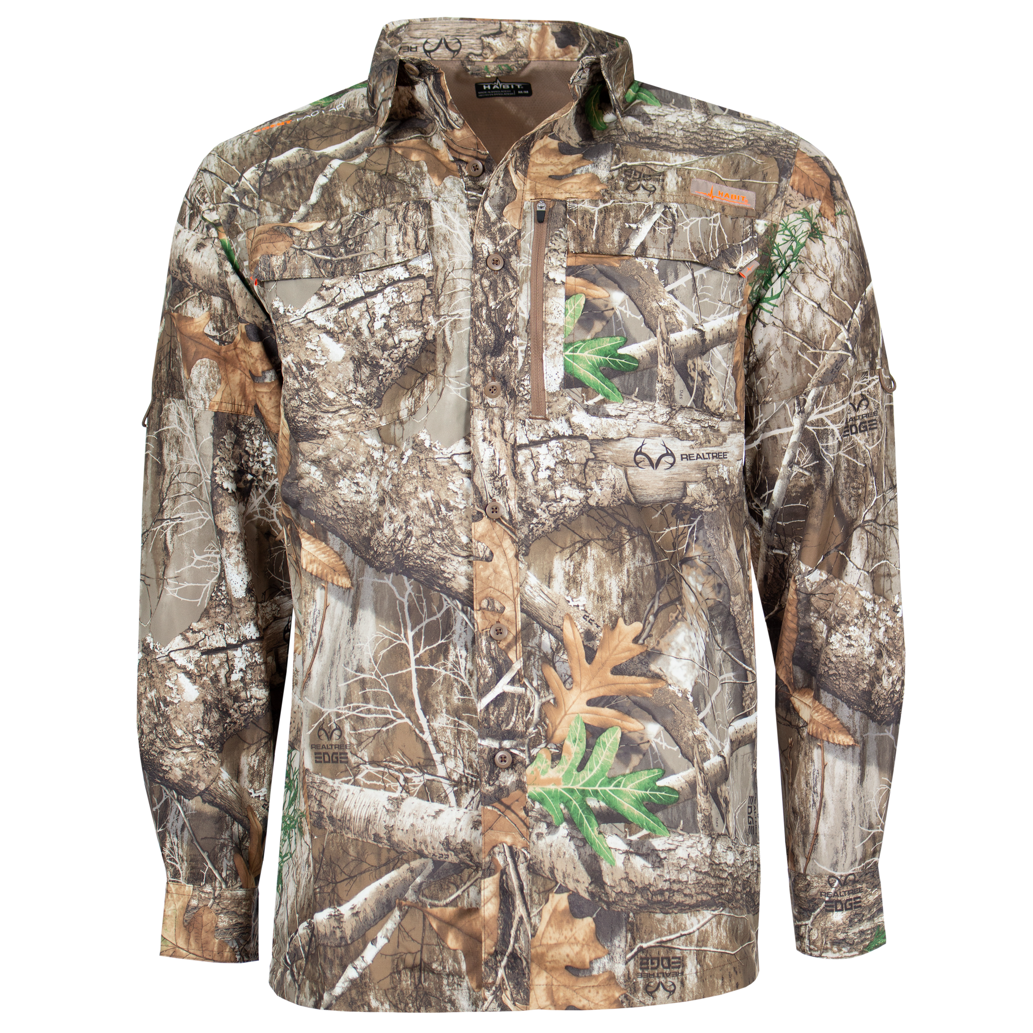 Men's Hatcher Pass Long Sleeve Camo Guide Shirt Realtree Edge Front on form