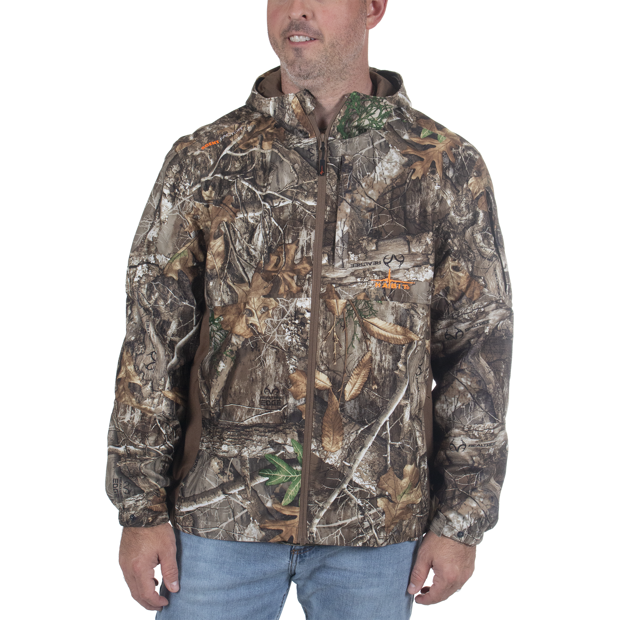 Men's Buck Hollow Waterproof Jacket Realtree Edge Front on model view